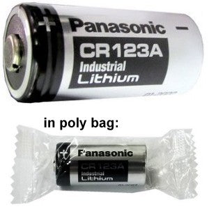 Panasonic CR123A Lithium 3 Volt Industrial Battery, Made in Indonesia, Poly  Shrink Pack, Exp 01-2029