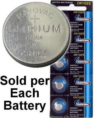 Rayovac RV1025 (CR1025) 3V Lithium Coin Battery On Tear Strip - Per Unit