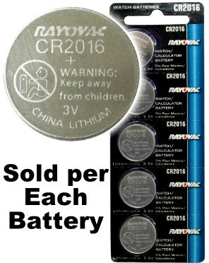 Rayovac RV2016 (CR2016) 3V Lithium Coin Battery On Tear Strip - Per Unit