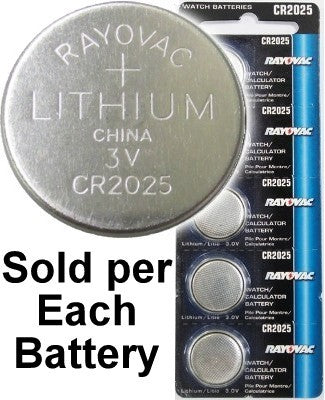 Rayovac RV2025 (CR2025) 3V Lithium Coin Battery On Tear Strip - Per Unit
