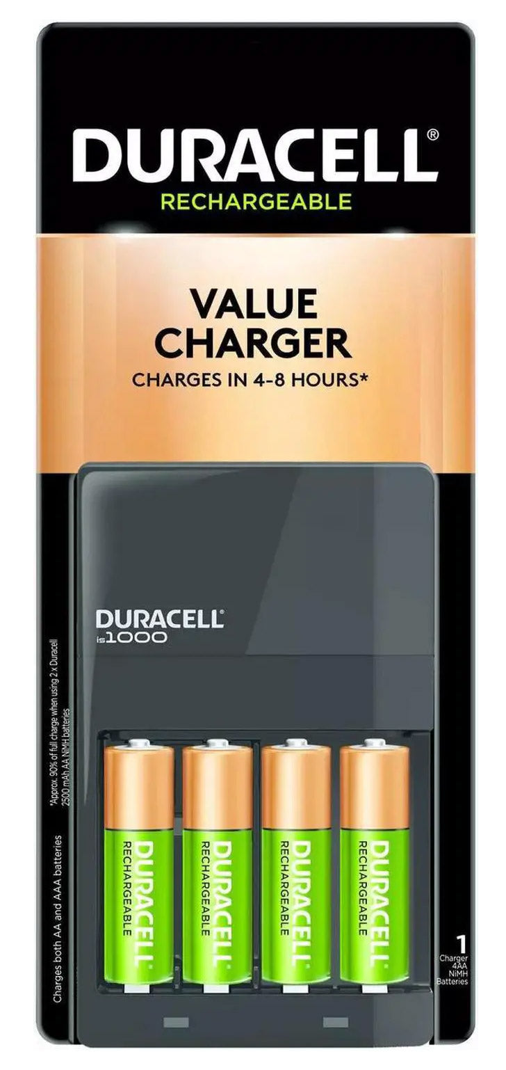 Duracell Value Charger with 4 NiMH Pre-Charged Rechargeable Batteries