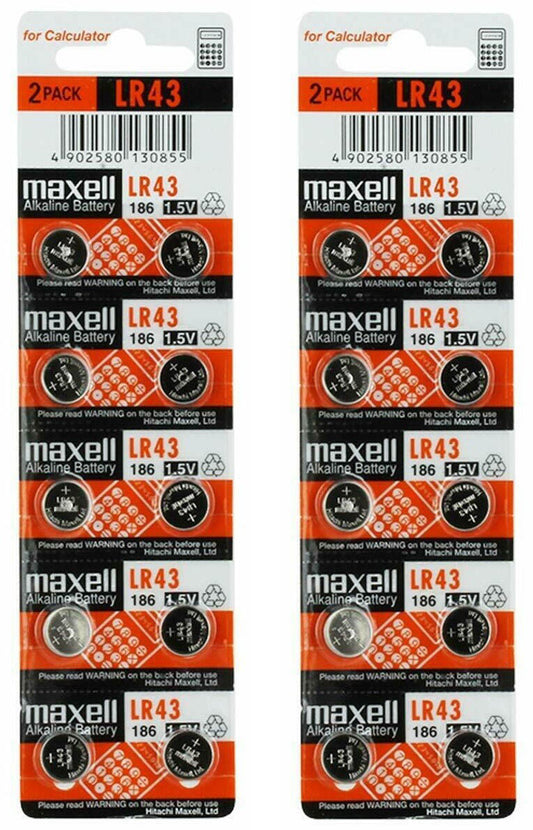 Maxell LR43 (186, AG12) Alkaline Coin Battery On Tear Strip - Per Unit
