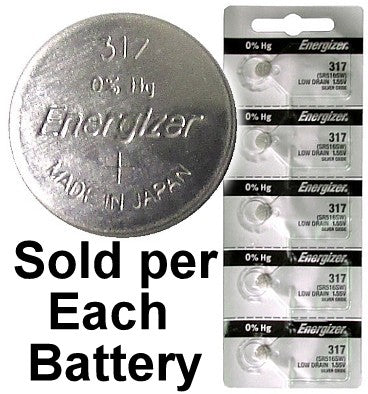 Energizer Batteries 317 (SR516SW) Silver Oxide Watch Battery. On Tear Strip