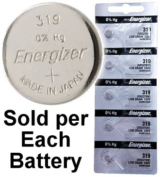 Energizer 319 (SR527SW) Silver Oxide Watch Battery. On Tear Strip