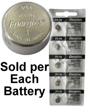 Energizer 393 (SR754W) Silver Oxide Watch Battery. On Tear Strip