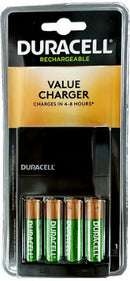 Duracell Value Charger with 4 NiMH Pre-Charged Rechargeable Batteries