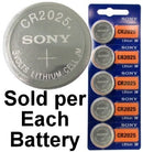 Sony CR2025 3 Volt Lithium Coin Battery On Tear Strip, Latest Bubble Raised Blister Packaging, 2029