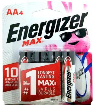 Energizer Max Batteries E91 AA Alkaline Battery 4 Pack Carded AA