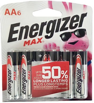 Energizer Max Batteries E91 AA Alkaline Battery 6 Pack Carded AA