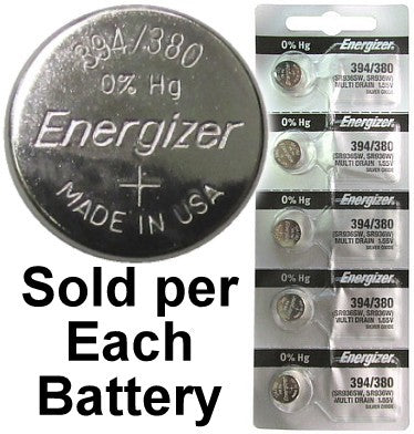 Energizer 394/380 (SR936W, SR936SW) Silver Oxide Watch Battery. On Tear Strip