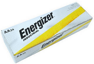 Energizer Industrial Alkaline EN91 AA Battery. Made in Singapore "12-2033". Box of 24 AA
