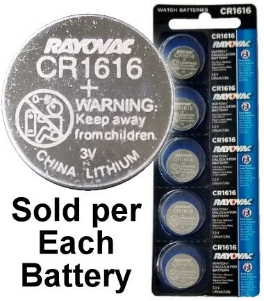 Rayovac RV1616 (CR1616) Lithium Coin Battery - On Tear Strip