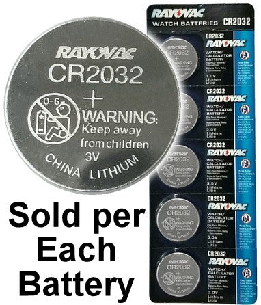 Rayovac RV2032 (CR2032) 3V Lithium Coin Battery On Tear Strip - Per Unit