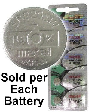 Maxell Hologram SR920SW (371) 1.55 Volt Silver Oxide Watch Battery, On Tear Strip. Exp. 2025