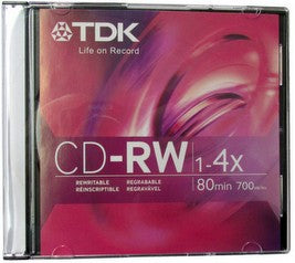 TDK CD-RW 80 Minute 700MB 4x ReWritable Data With Slim Jewel Case